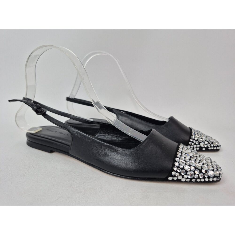 Dear Frances Women's Black Tia Slingback Crystal Flats Size 38